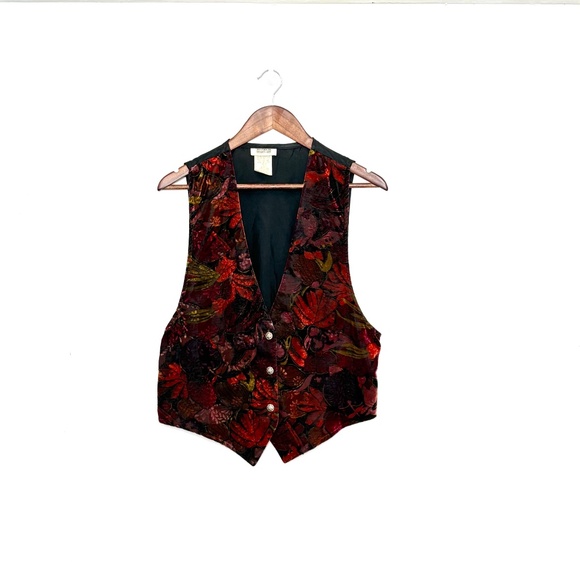 VTG 90s Velvet Burnout Floral Tapestry Vest Whimsygoth Colorful Bold Size M - Picture 2 of 7